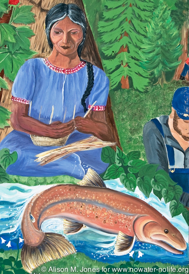 Canada:  British Columbia, Winlaw, Slocan River Valley, salmon mural